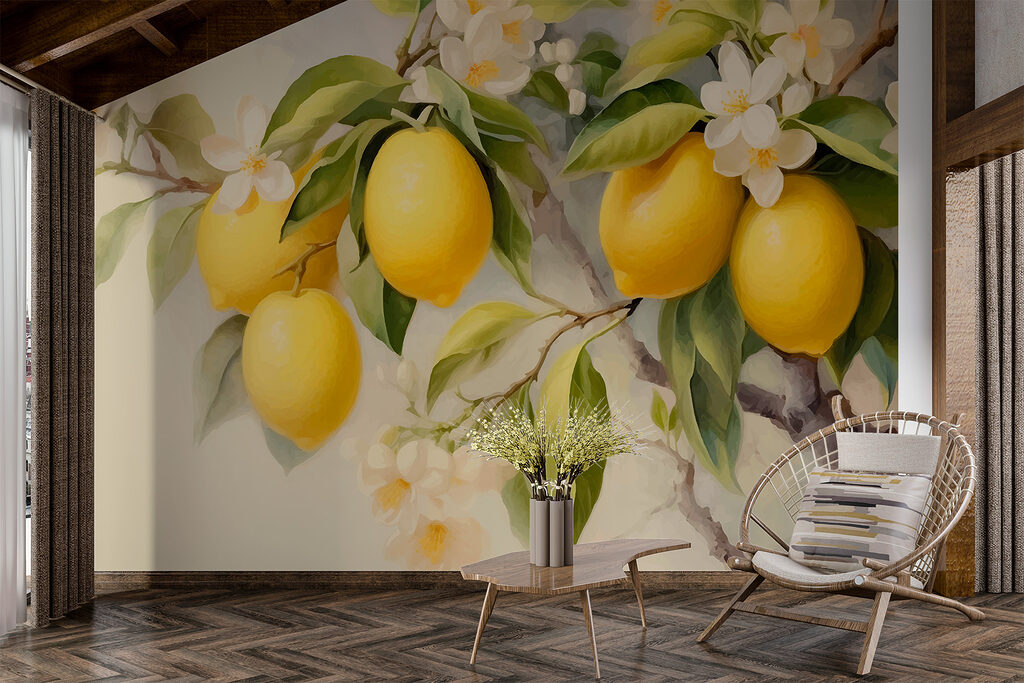 Painting of lemons on a tree