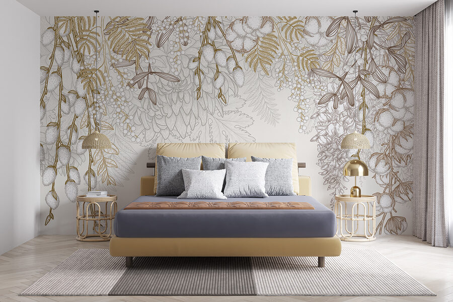 Design floral alb și maro