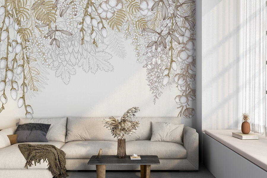 Design floral alb și maro