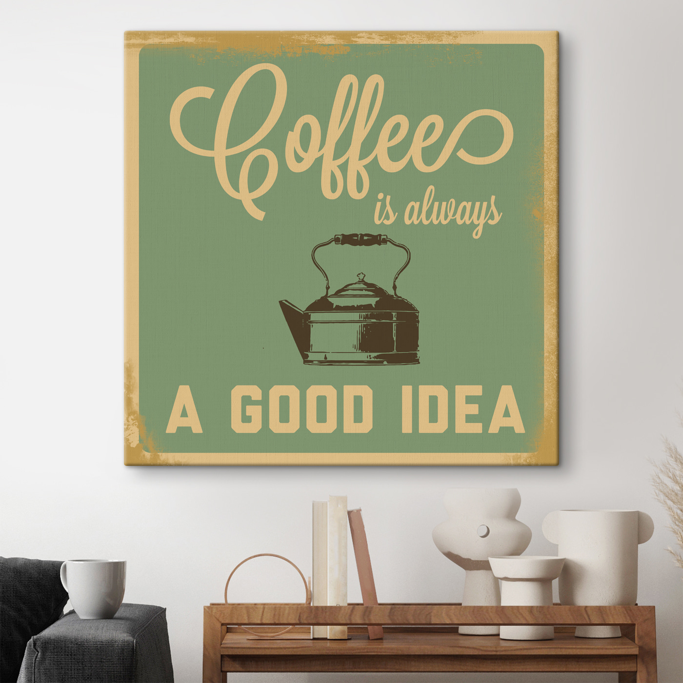 Tea kettle with text on it