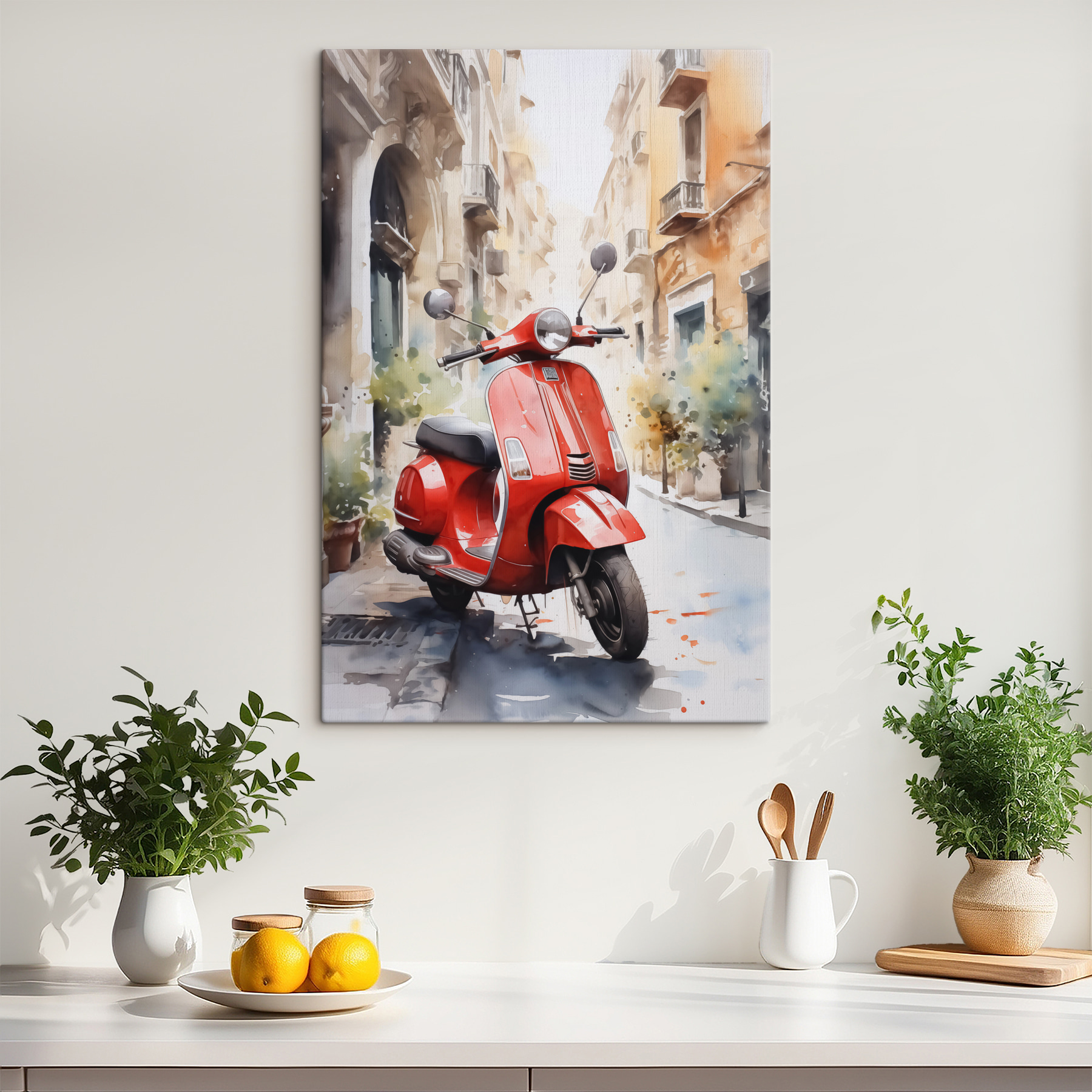 Red scooter on a street Red scooter on a street