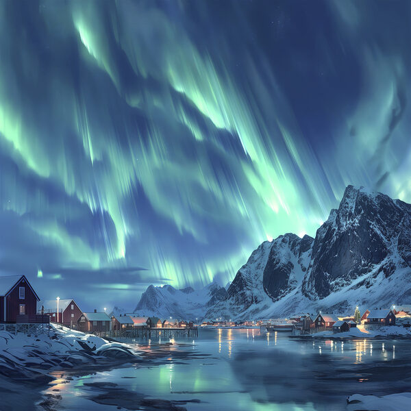 Aurora borealis over a snowy mountain Aurora borealis over a snowy mountain