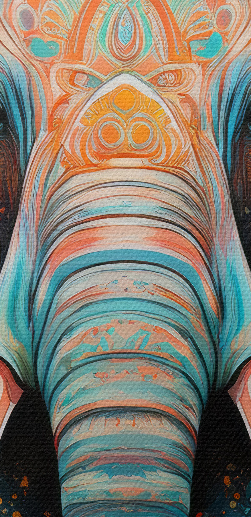 Un elefant cu stropi de vopsea colorată