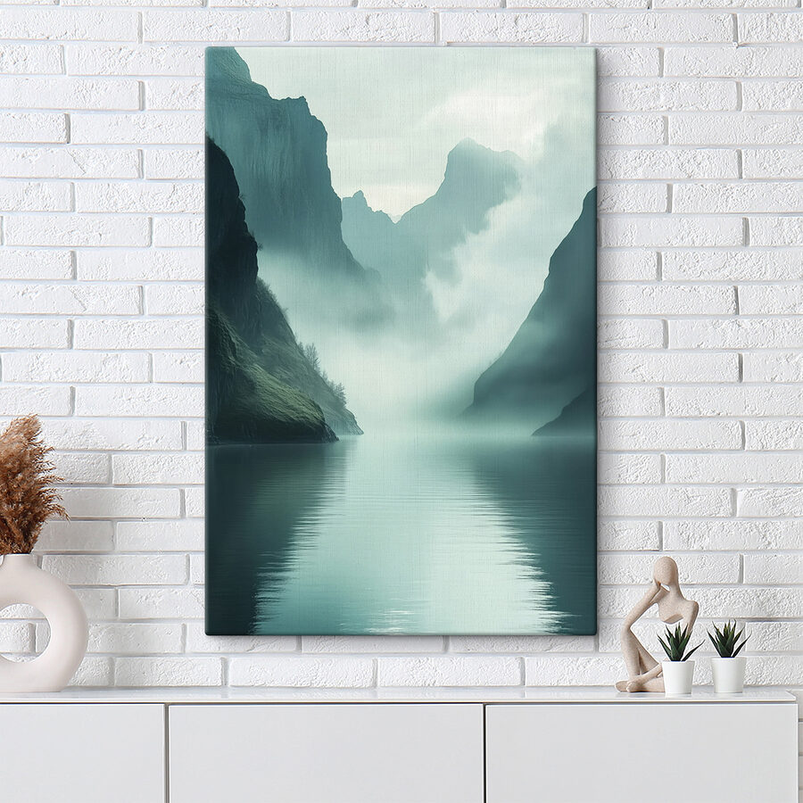 Body of water with mountains and fog Body of water with mountains and fog