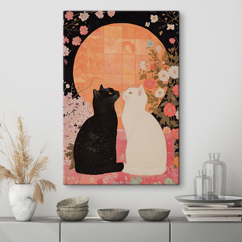 Black and white cats looking at each other