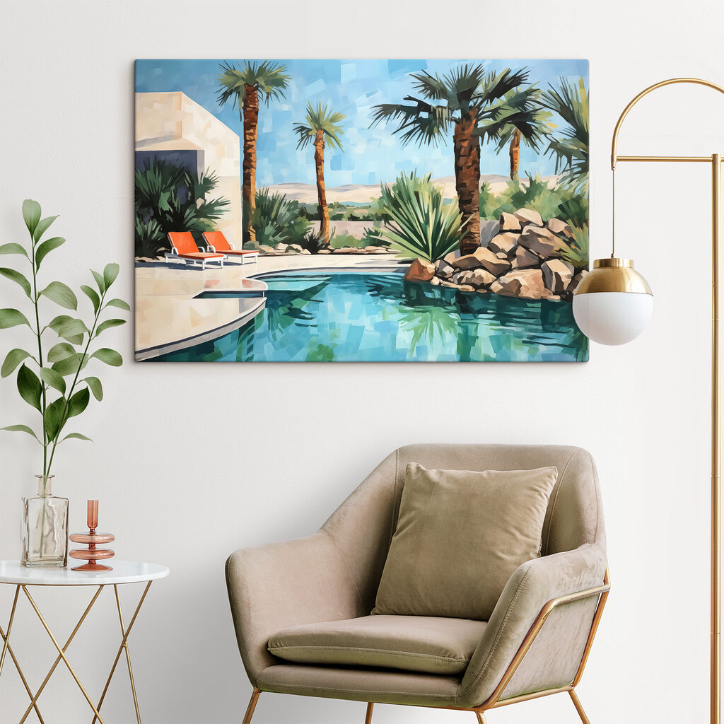 Pool with palm trees and chairs