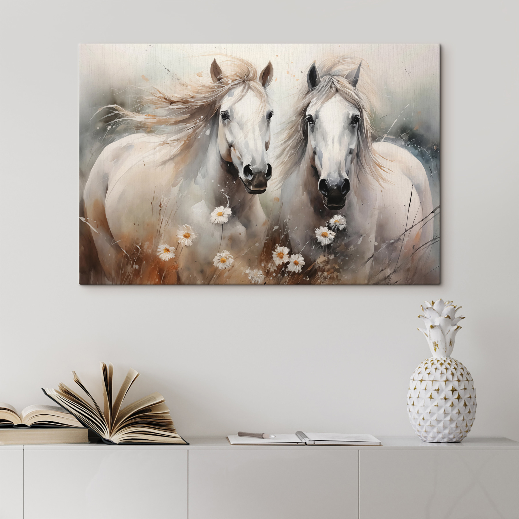 Painting of horses with flowers Painting of horses with flowers