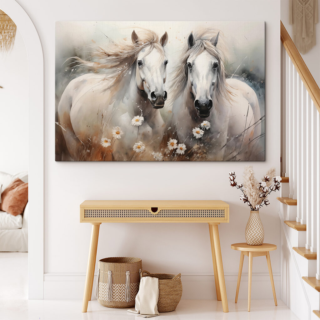 Painting of horses with flowers Painting of horses with flowers