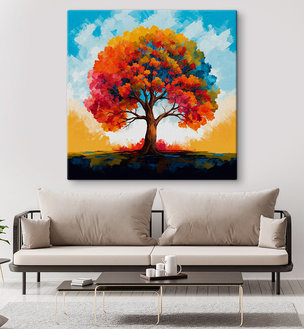 Pictura unui copac cu frunze colorate Pictura unui copac cu frunze colorate