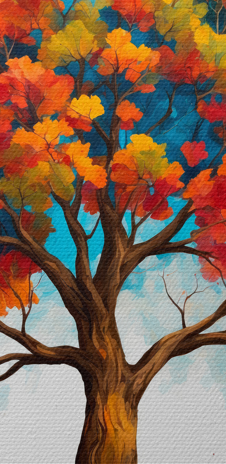 Pictura unui copac cu frunze colorate Pictura unui copac cu frunze colorate