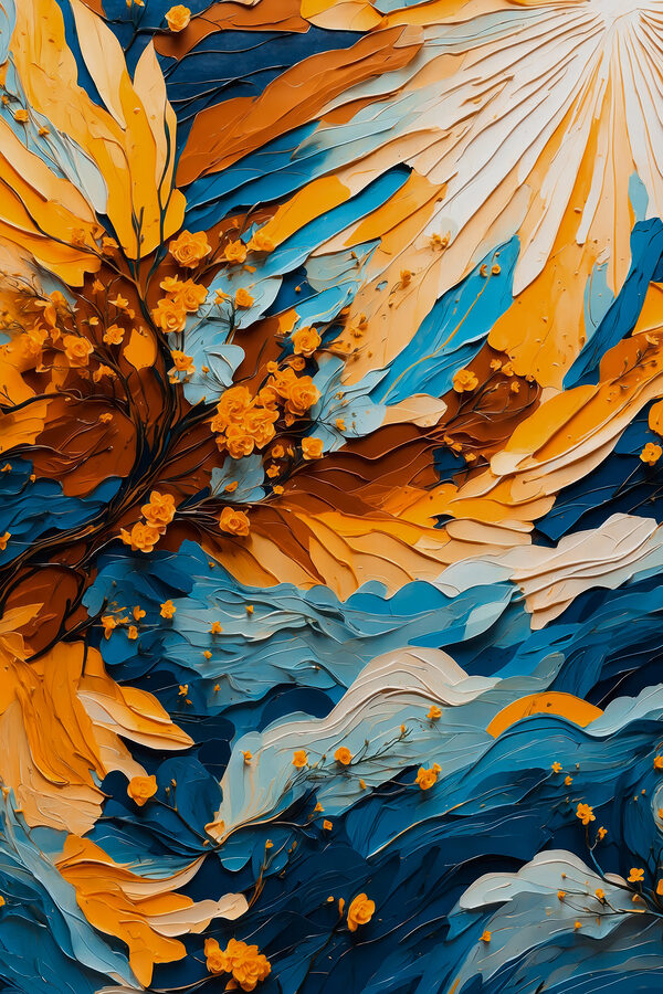 Pictura unui copac cu flori galbene Pictura unui copac cu flori galbene