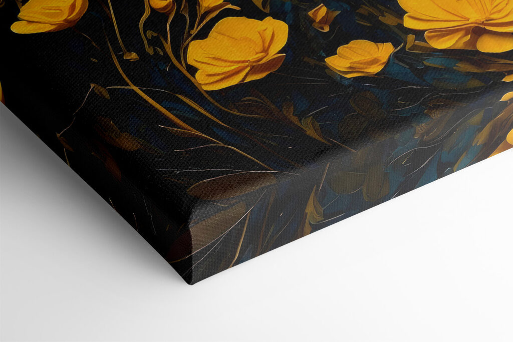 Painting of a tree in a field of flowers
