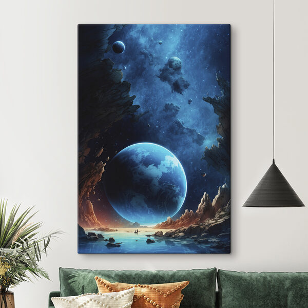 Planetă în spațiu cu roci și stele Planetă în spațiu cu roci și stele