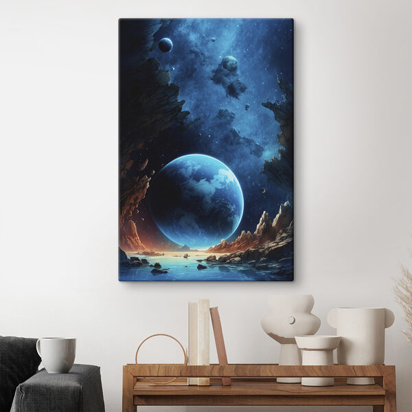 Planetă în spațiu cu roci și stele Planetă în spațiu cu roci și stele