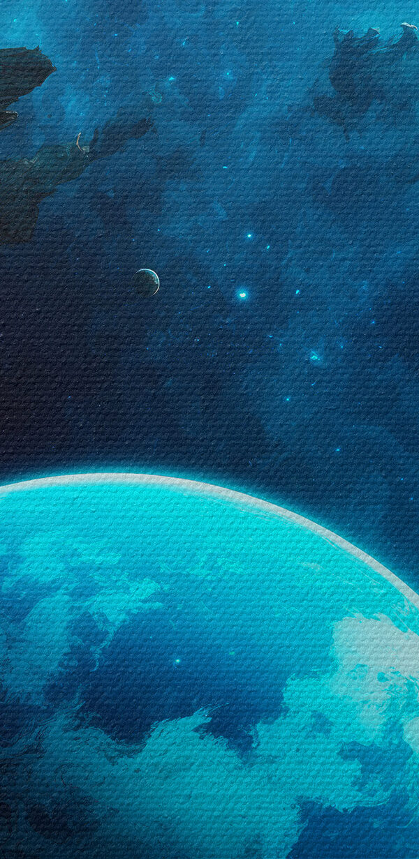 Planetă în spațiu cu roci și stele Planetă în spațiu cu roci și stele