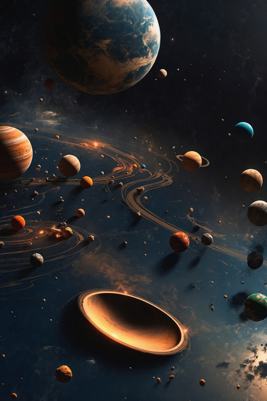Planete în spațiu cu planete și stele
