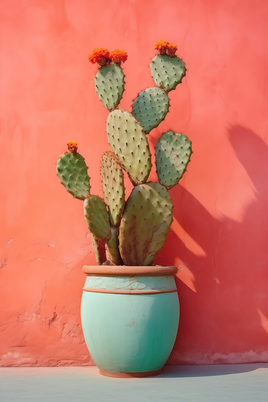 Cactus într-un ghiveci lângă un perete