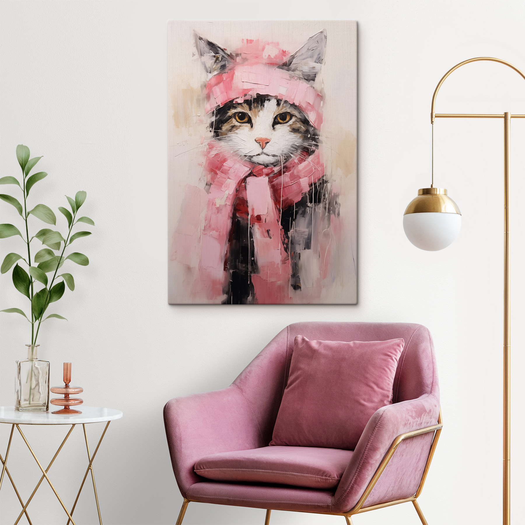 Painting of a cat wearing a scarf Painting of a cat wearing a scarf