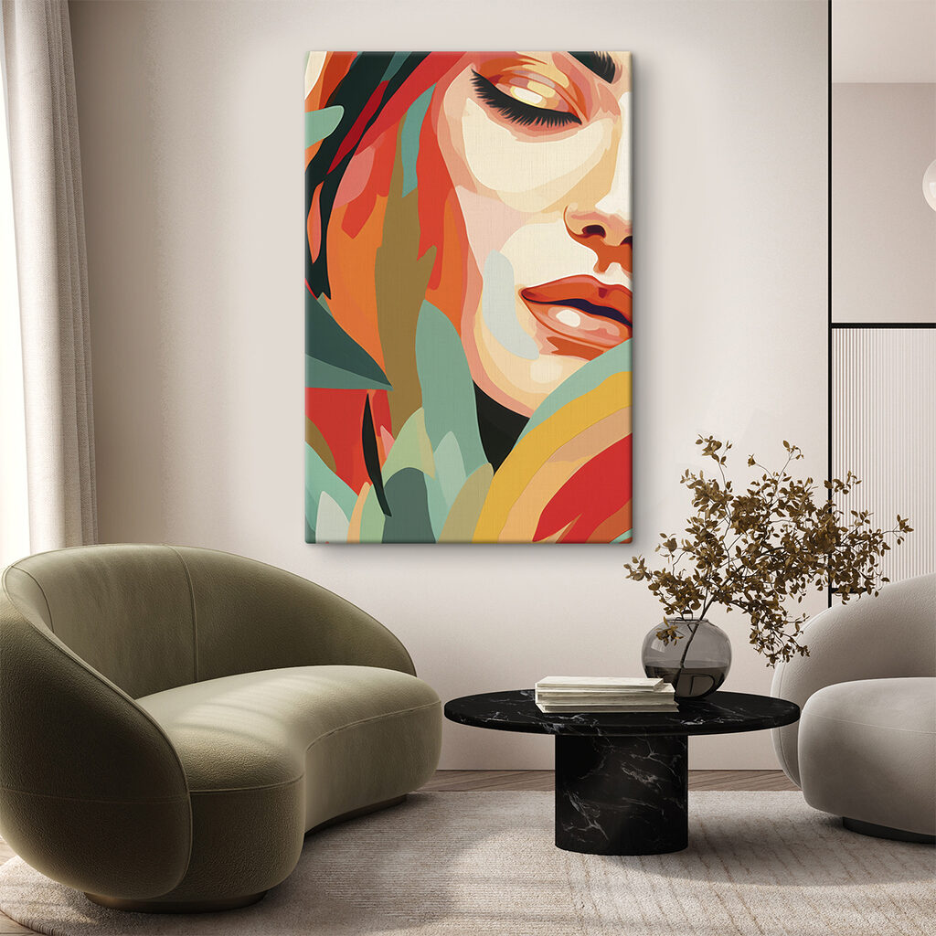 Woman's face with colorful leaves