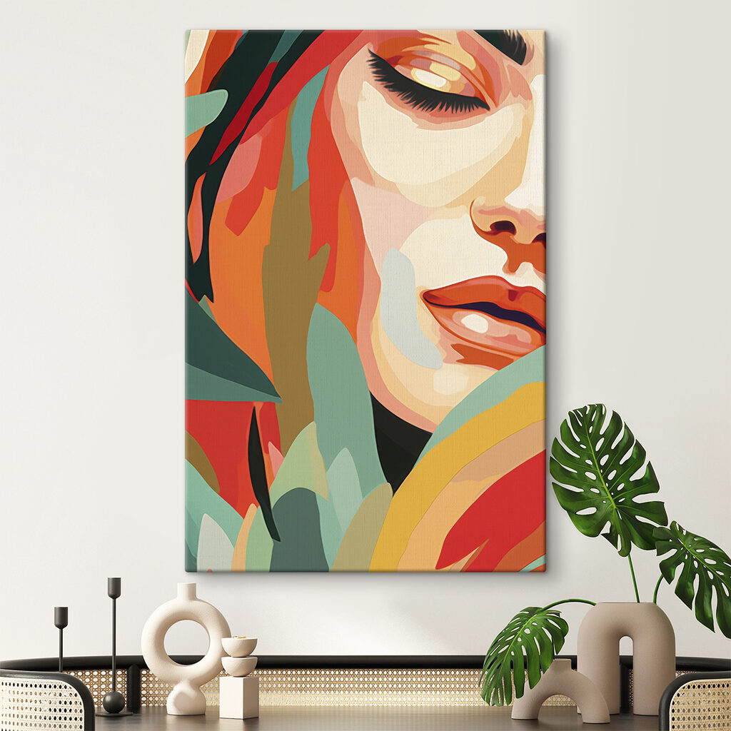 Woman's face with colorful leaves