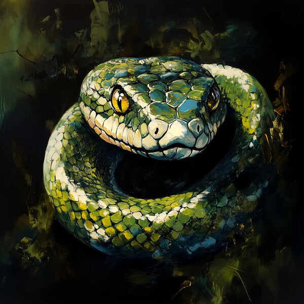 Șarpe verde cu ochi galbeni Șarpe verde cu ochi galbeni