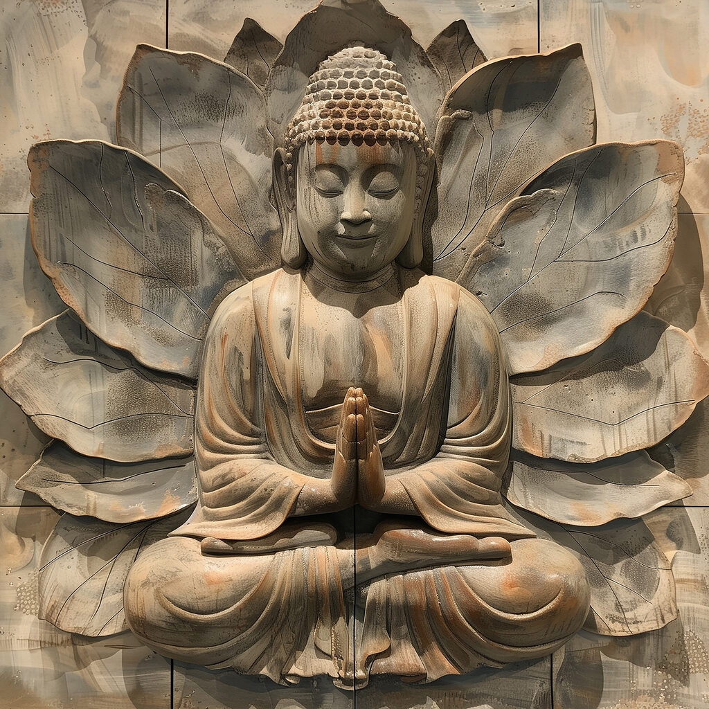 Stone statue of a person sitting in a lotus pose