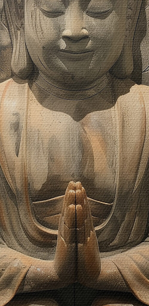 Stone statue of a person sitting in a lotus pose