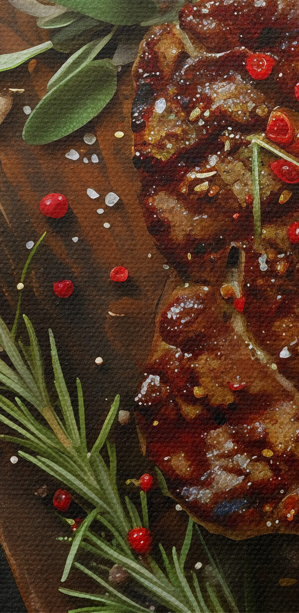 Bucată de carne cu mirodenii și ierburi pe o placă de tăiere Bucată de carne cu mirodenii și ierburi pe o placă de tăiere