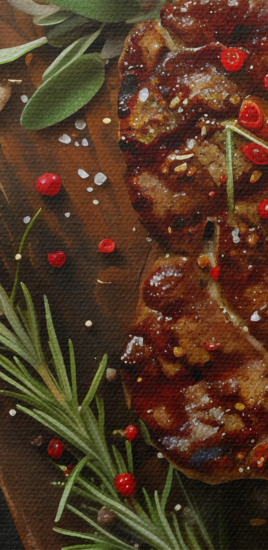 Bucată de carne cu mirodenii și ierburi pe o placă de tăiere Bucată de carne cu mirodenii și ierburi pe o placă de tăiere