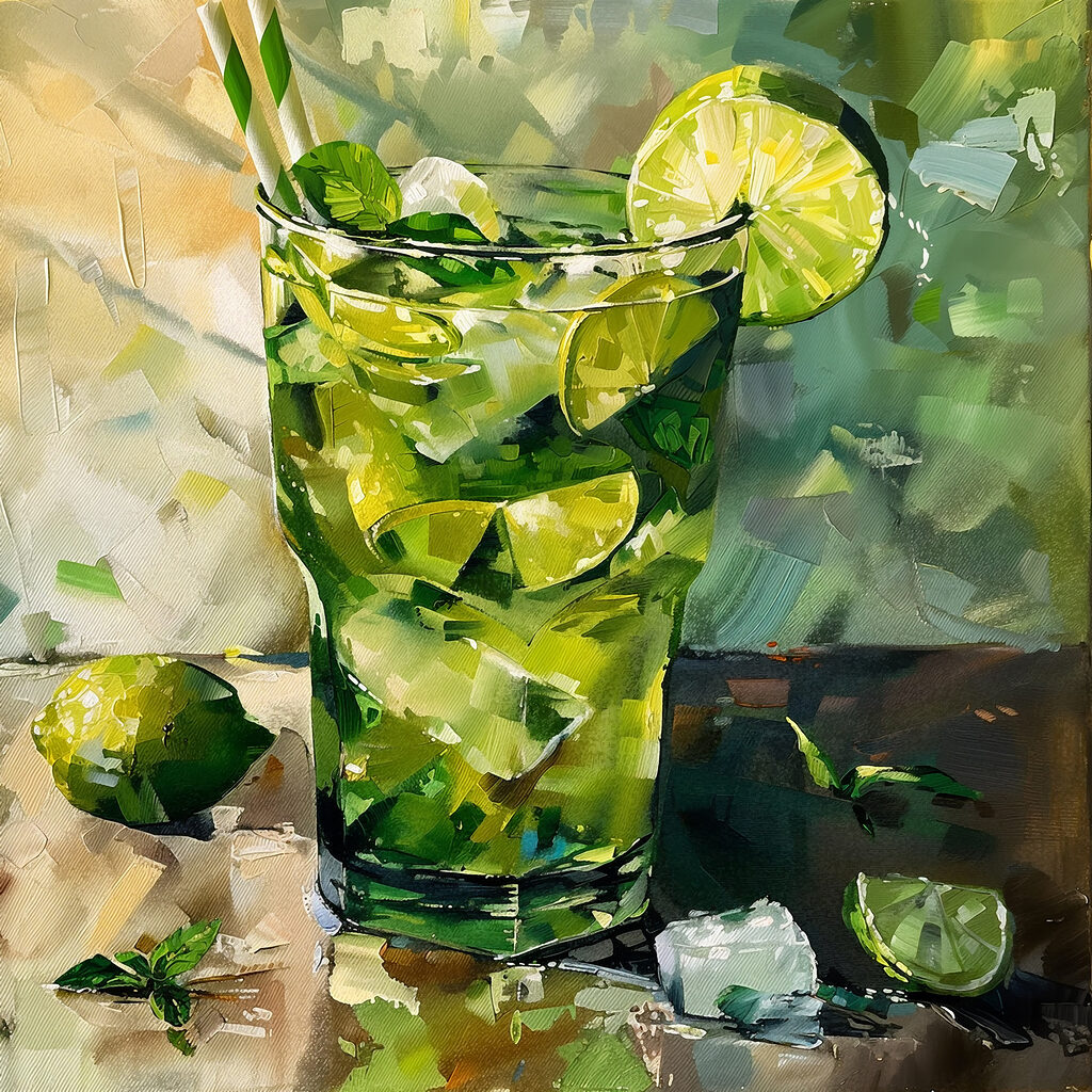 Painting of a drink with limes and ice Painting of a drink with limes and ice