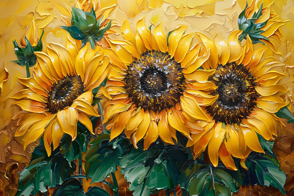 Close up of a painting of sunflowers