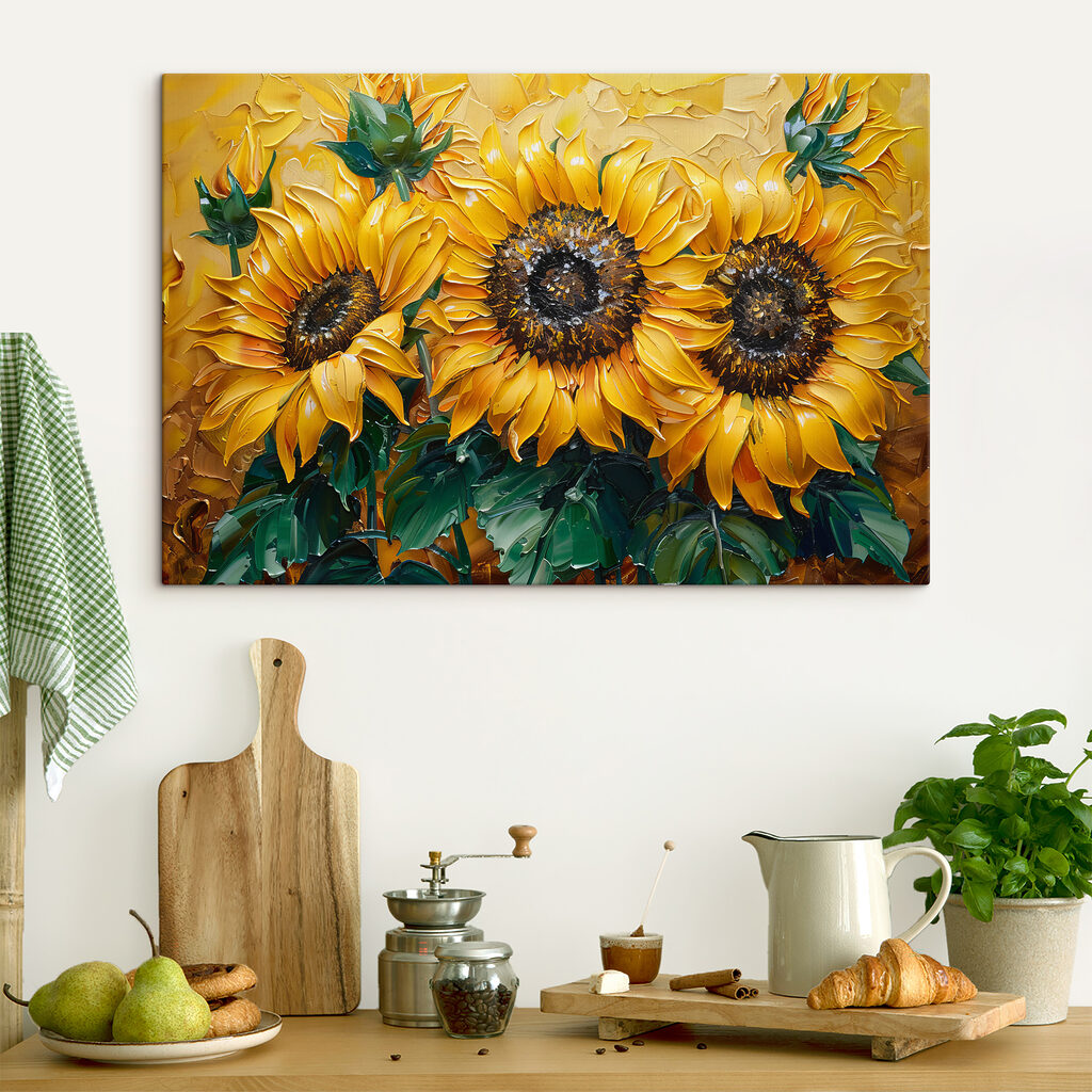 Close up of a painting of sunflowers