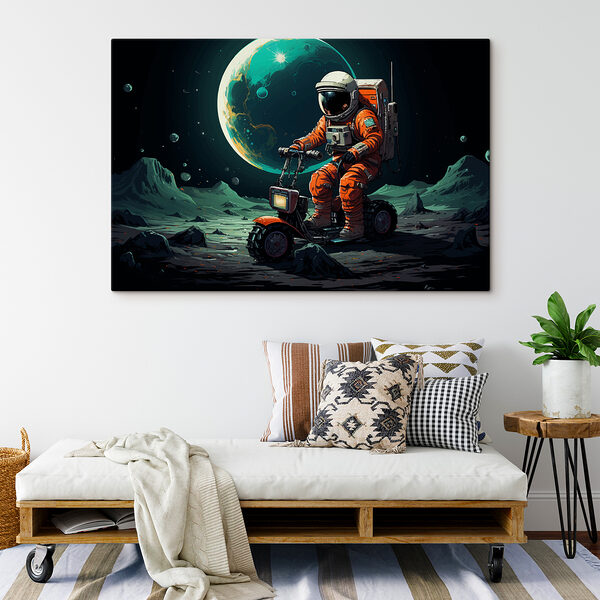 Un astronaut pe un scuter pe Lună Un astronaut pe un scuter pe Lună