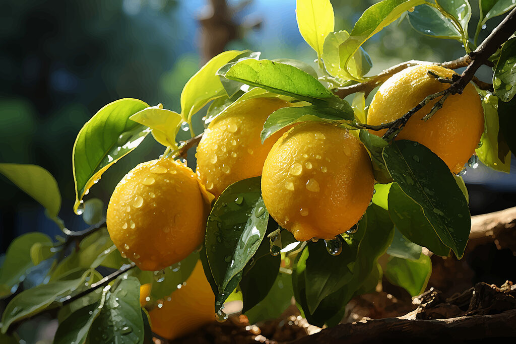 Group of lemons on a tree
