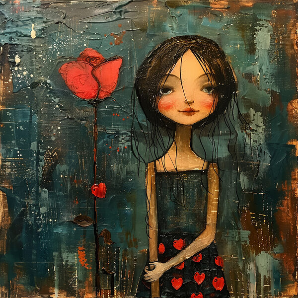 Pictura de o fată care deține o floare Pictura de o fată care deține o floare