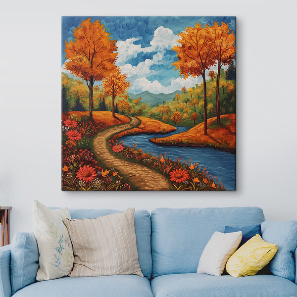 Pictura unui râu care curge printr-o pădure Pictura unui râu care curge printr-o pădure
