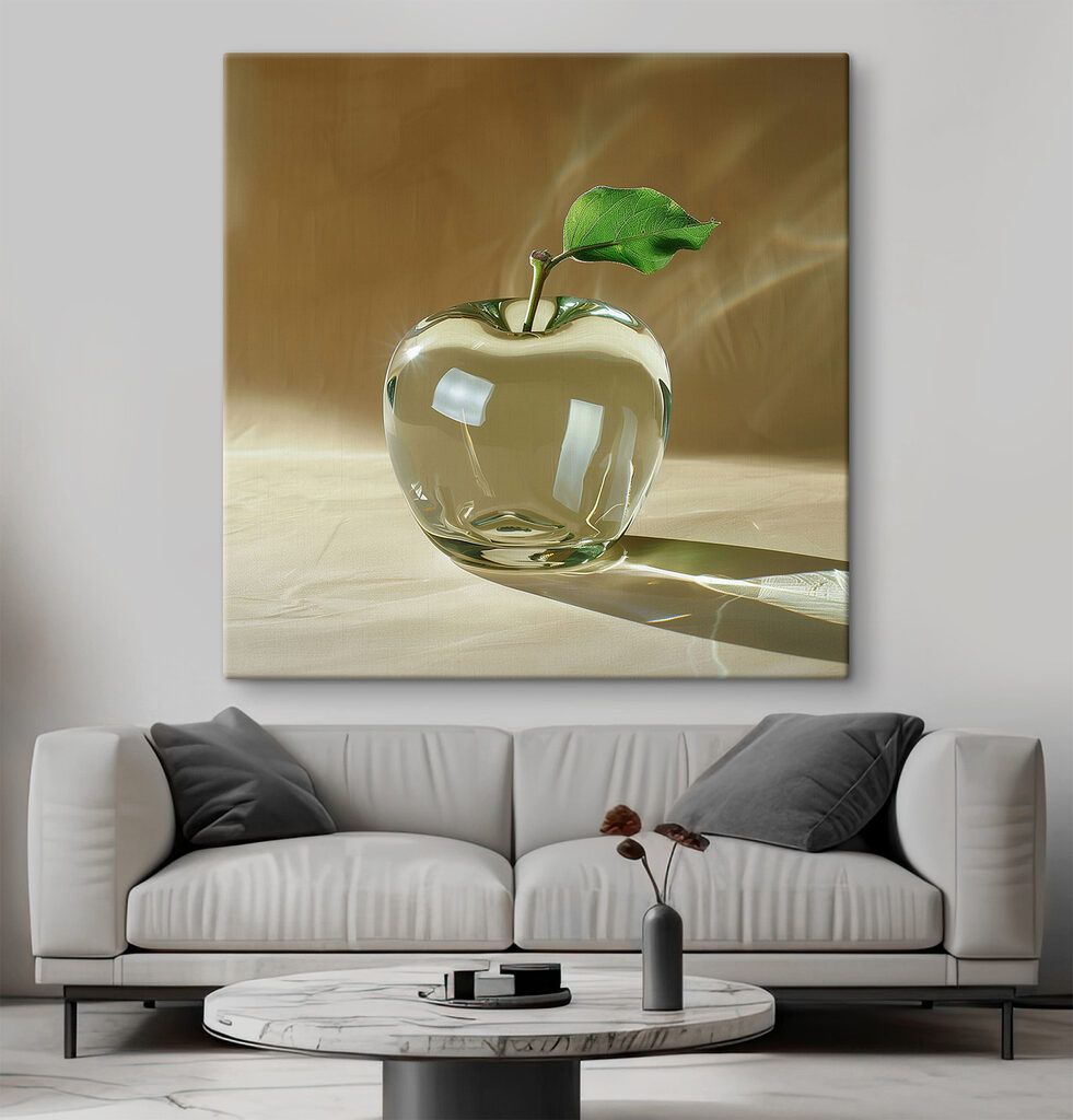 Glass apple with a leaf on it