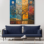 Tablouri Pictura unui copac cu diferite culori de copaci și păsări