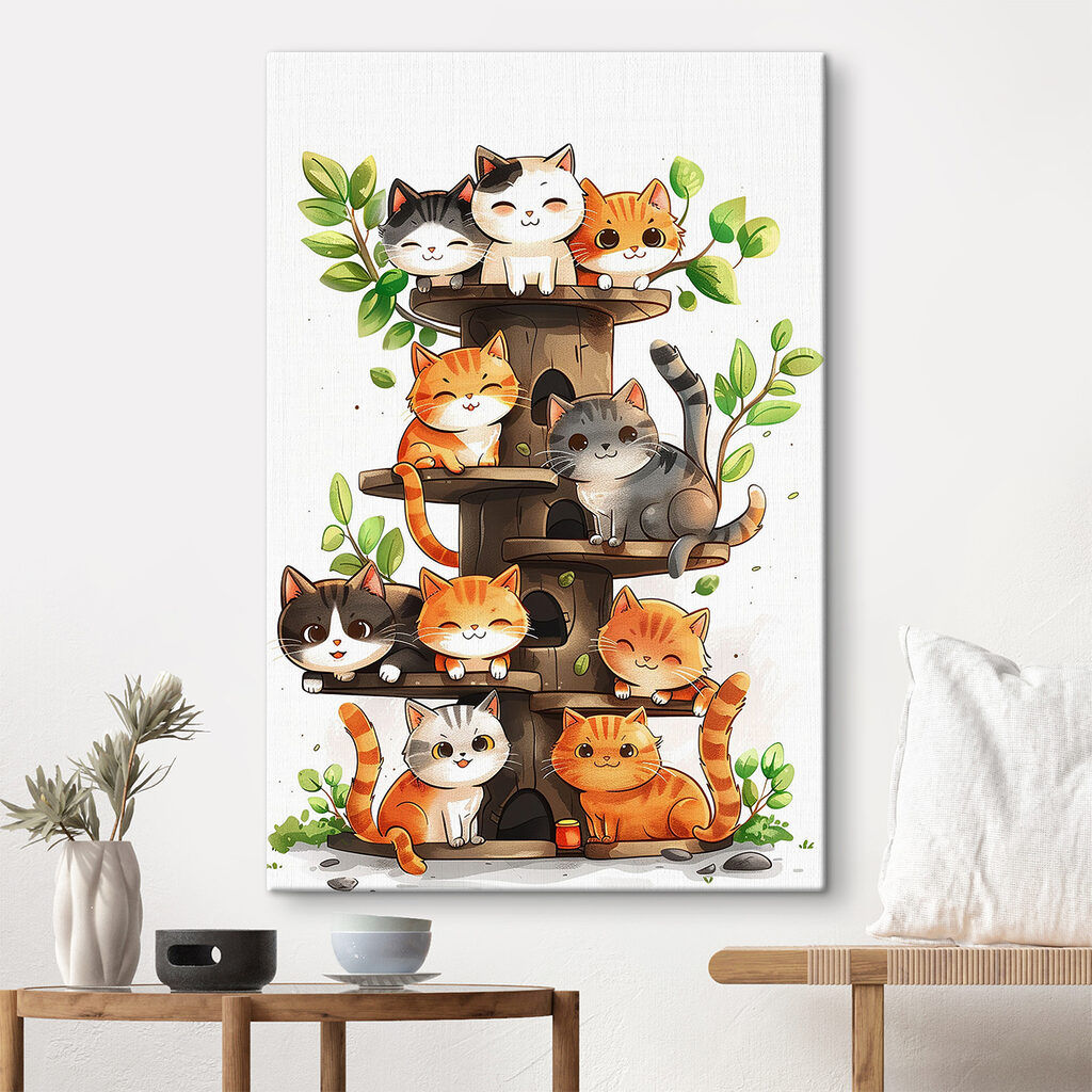 Group of cats on a tree