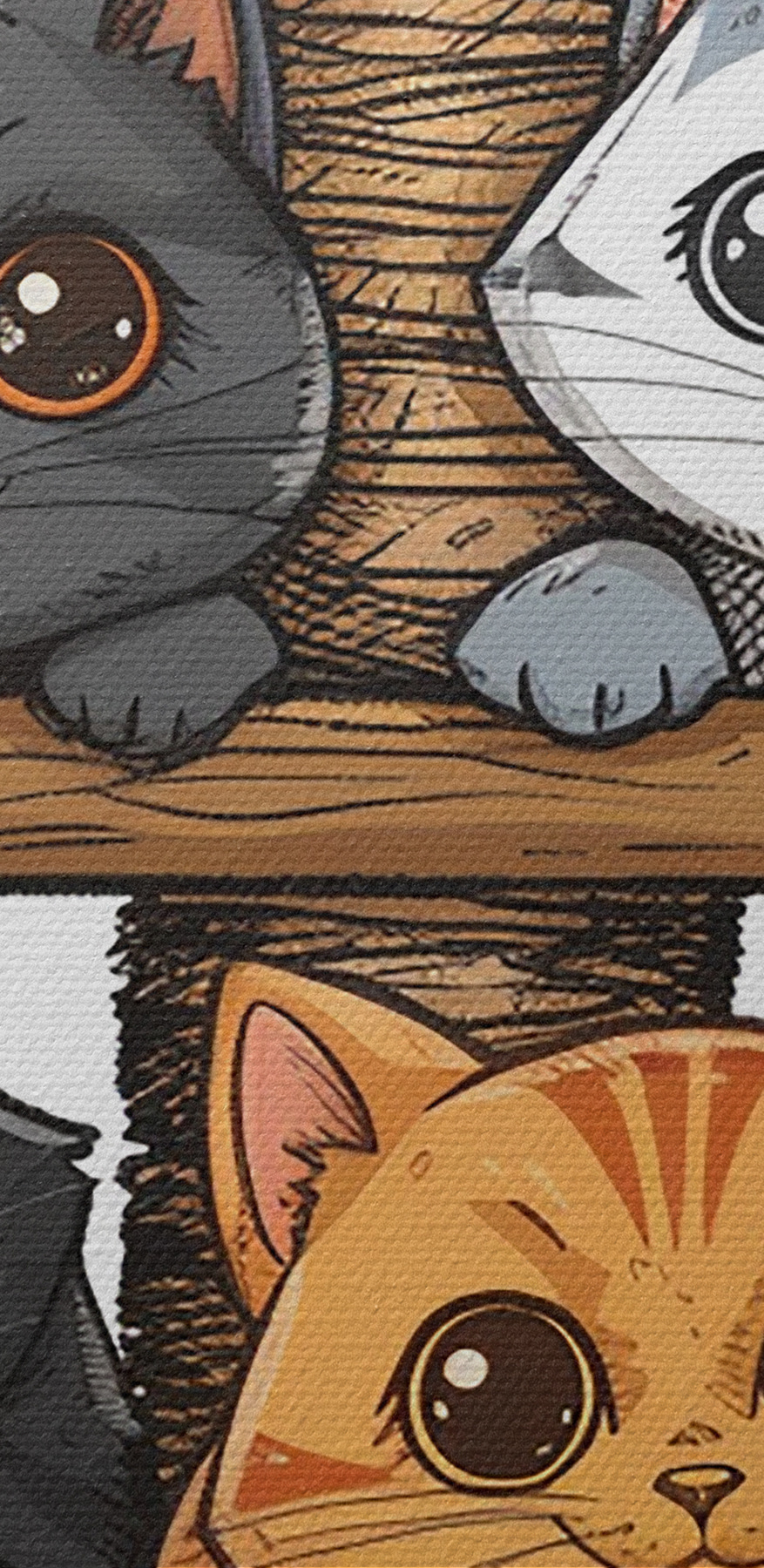 Group of cats on a wooden structure Group of cats on a wooden structure