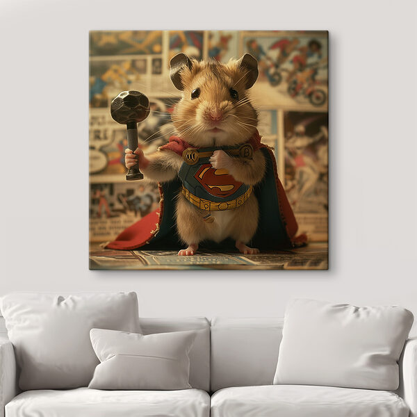 Hamster purtând o pelerină și ținând un ciocan Hamster purtând o pelerină și ținând un ciocan