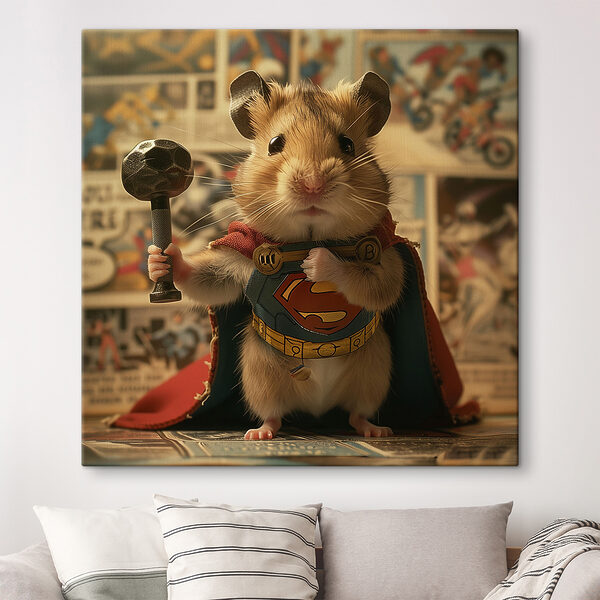 Hamster purtând o pelerină și ținând un ciocan Hamster purtând o pelerină și ținând un ciocan