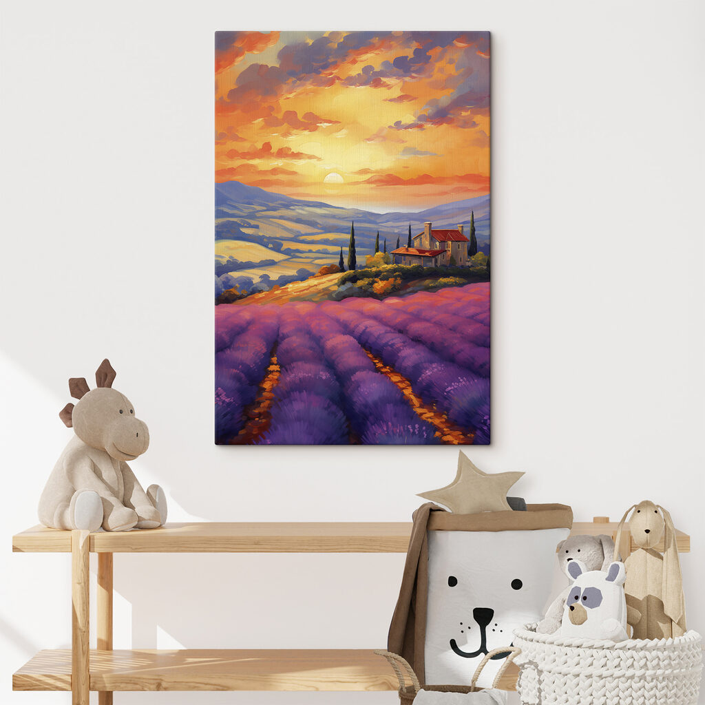 House on a hill with lavender fields House on a hill with lavender fields
