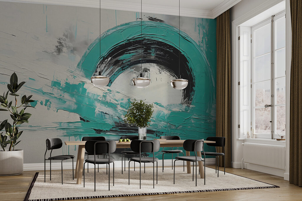 Painting of a circle with black and white paint