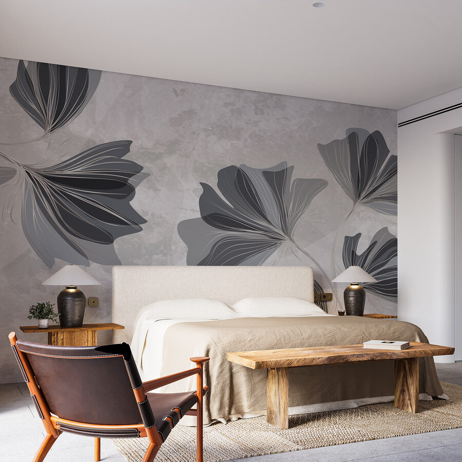 Design floral gri și alb