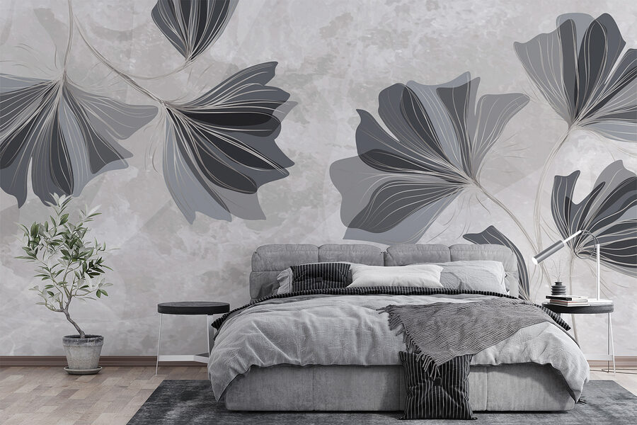 Design floral gri și alb