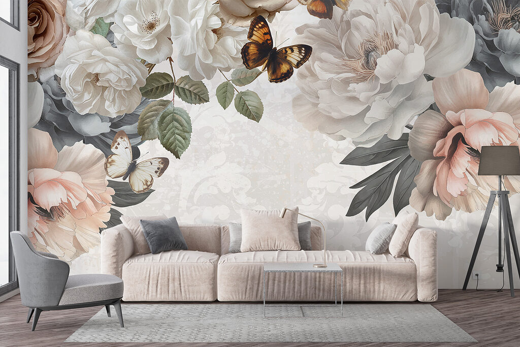 Group of flowers with butterflies