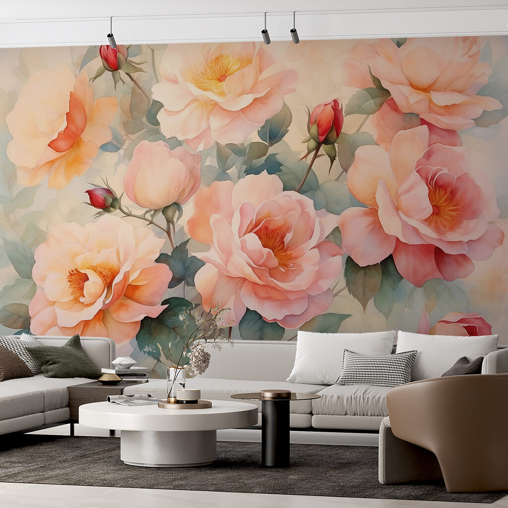Painting of flowers on a wall Painting of flowers on a wall