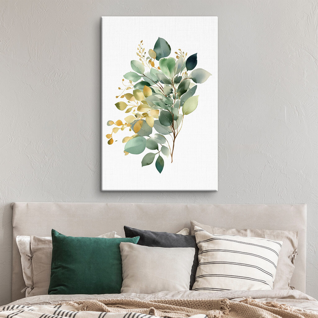 Watercolor painting of a branch with leaves
