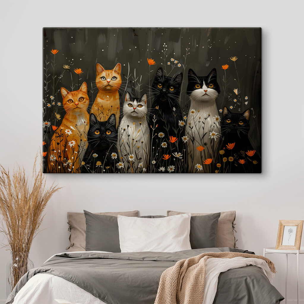 Group of cats in a field of flowers Group of cats in a field of flowers